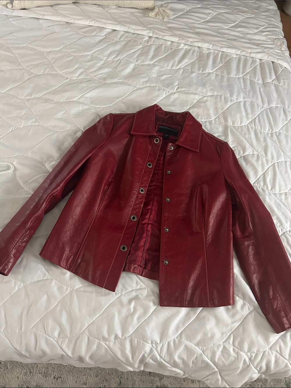 Bernardo Deep Red Leather Button-Front Jacket